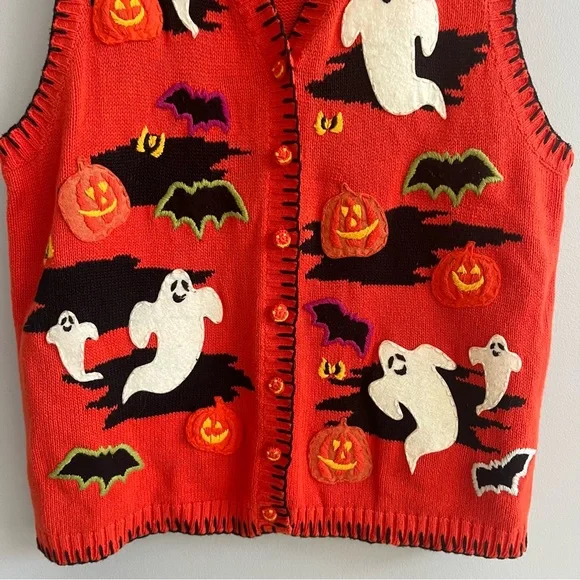 Tiara International Vintage Halloween Ghost Patchwork Sweater Vest Size Large - Picture 4 of 8